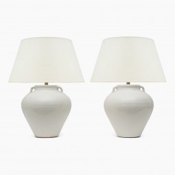 Pair of White Stoneware Lamps