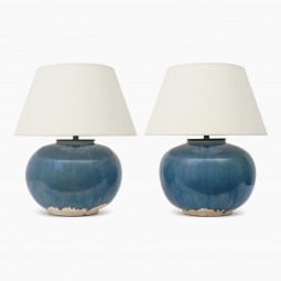 Pair of Washed Blue Table Lamps