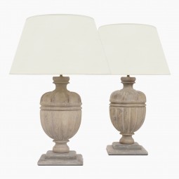 Bleached Urn Shaped Oak Table Lamps