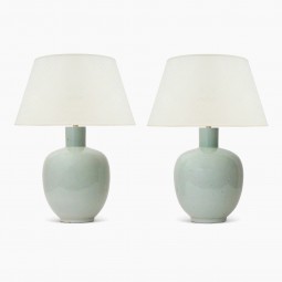 Pair of Celadon Ceramic Lamps