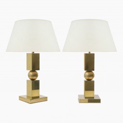 Pair of Square Brass Column Lamps