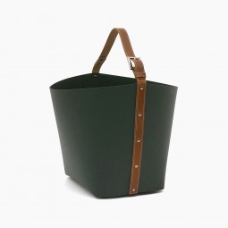 Large Dark Green Leather Basket