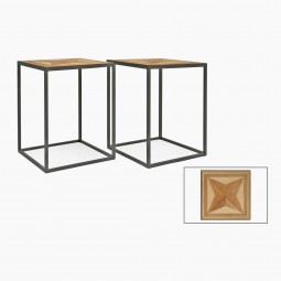 Pair of Square Iron Tables with Wood Tops