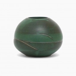 Circular Dark Green Ceramic Vase
