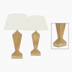 Pair of Stepped Wooden Table Lamps