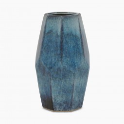 Heptagonal Blue Glazed Stoneware Vase