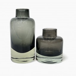 Set of Two Smoky Black Glass Bottles