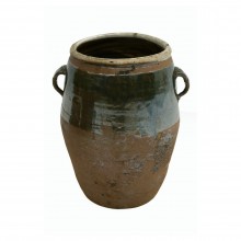 Brown Half Glazed Stoneware Pot with Handles