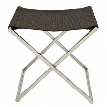 Chrome and Woven Leather Folding Luggage Rack or Seat
