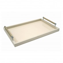 Ivory Lacquered Tray with Chrome and Woven Leather Handles