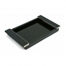 Black Lacquered Tray with Chrome and Leather Handles