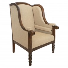 French Walnut Framed Upholstered Wing Chair