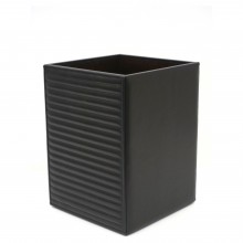 Horizontal Quilted Black Leather Waste Paper Basket