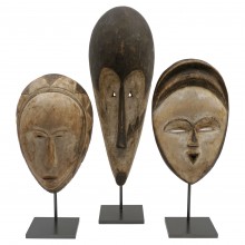 Carved and Painted Wooden African Masks, Mounted