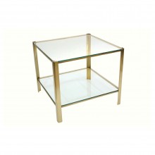 Square Brass and Glass Two-Tiered Table