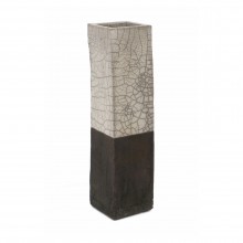 Tall Square Raku Vase with White Crackle Top