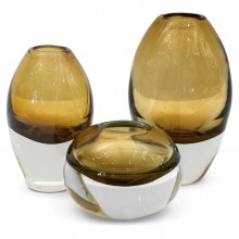 Set of 3 Molded Cognac Glass Vases