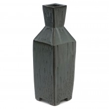 Gray and Black Stoneware Square Vase