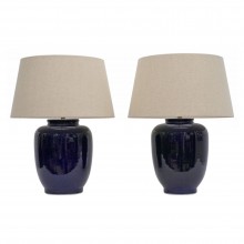 Pair of Dark Royal Blue Stoneware Table Lamps