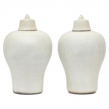 Pair of Stoneware Vases with Lids