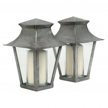 Pair of Polished Steel Lantern Form Candle Holders