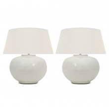 Pair of Circular White Glazed Lamps