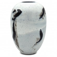 French Abstract Ceramic Vase in Light Blue, Black and White