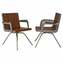 Pair of Italian Teak and Steel Arm Chairs