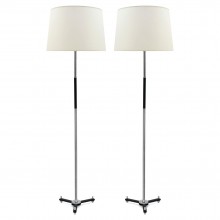 Pair of Black Metal and Chrome Standing Lamps