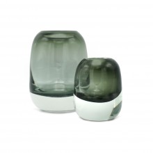 Set of 2 Molded Gray/Green Glass Vases