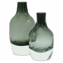 Set of Two Green/Gray Glass Vases