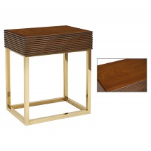 Reeded Walnut and Brass Side Table
