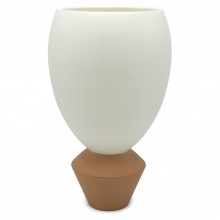 Ceramic Cream Vase with Terra Cotta Base