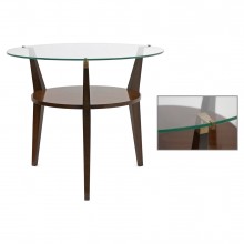 Circular Walnut and Glass Table