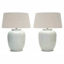 Pair of White Crackle Glazed Stoneware Lamps
