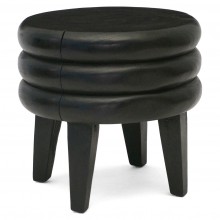 Circular Ribbed Suar Wood Stool or Small Table