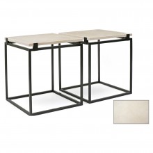 Pair of Square Iron Side Tables with Creme Marfil Tops