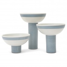 Set of Three Porcelain Blue Banded Pedestal Bowls