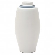 Tall White Porcelain Stepped Vase with Blue Band