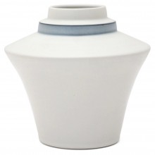 Flared White Porcelain Stepped Vase with Blue Band