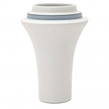 Flared White Porcelain Stepped Vase with Blue Band