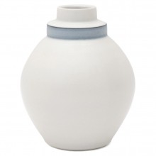Round White Porcelain Stepped Vase with Blue Band