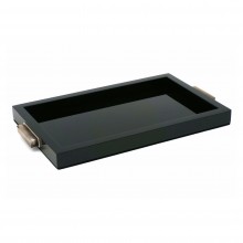 Black Lacquer Tray with Horn and Chrome Handles