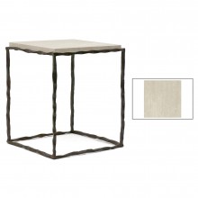 Iron Side Table with Inset Creme Marfil Top