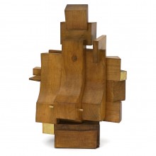 Abstract Wood and Brass Sculpture