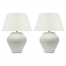 Pair of White Stoneware Lamps