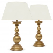 Pair of Turned Brass Candlestick Lamps
