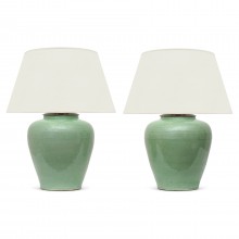 Pair of Green Stoneware Lamps