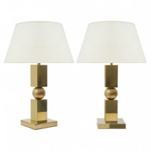 Pair of Square Brass Column Lamps