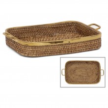 Woven Rattan Tray with Brass Rim